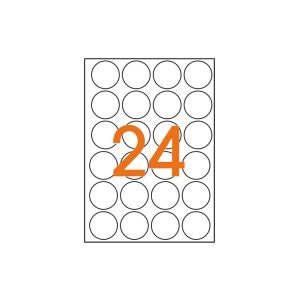 Självhäftande papper A4 50 ark/förp 24 (42mm) rund klistermärken