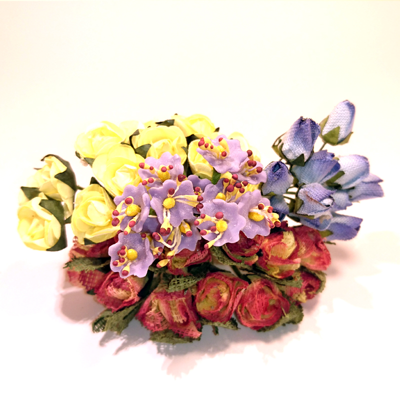 Mini blommor dekoration bukett (lila, blå, gul, röd) - Bild 2