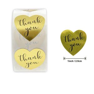 100 st / förp Guld hjärta klistermärken Thank You